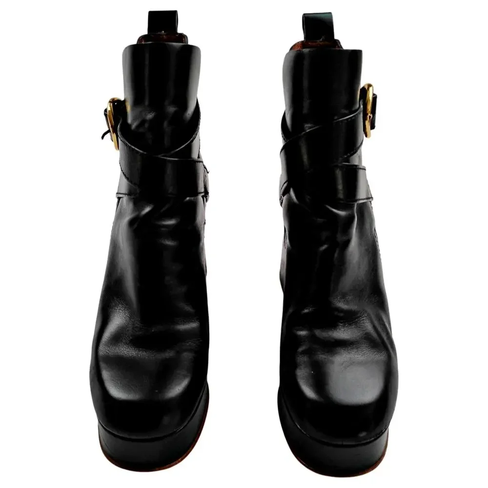 SEE By Chloe Black Leather Platform Wedge Ankle Boots Sz 40 9 / 9.5 - Picture 2 of 6